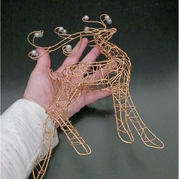 Metal Wire Reindeer 11" Seasonal Christmas Decoration Gold & Glitter Holiday - Picture 8 of 11